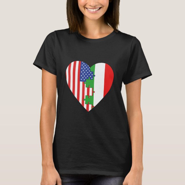 USA and Italy Flags Heart T Shirt (Framsida)