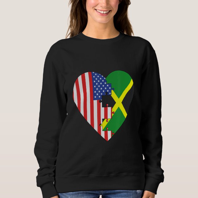 USA and Jamaica Flags Heart T Shirt (Framsida)