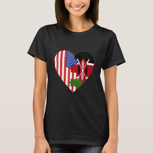USA and Kenya Flags Heart T Shirt (Framsida)