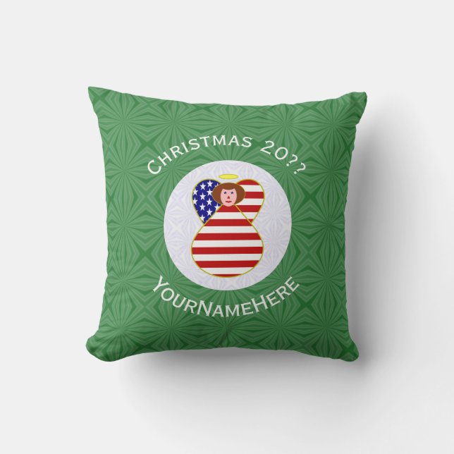 USA Ängel Julflagga Personlig Text Kudde (Framsida)