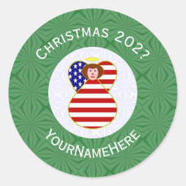 USA Angel Red Hair-Personligen Juli Flagga Runt Klistermärke