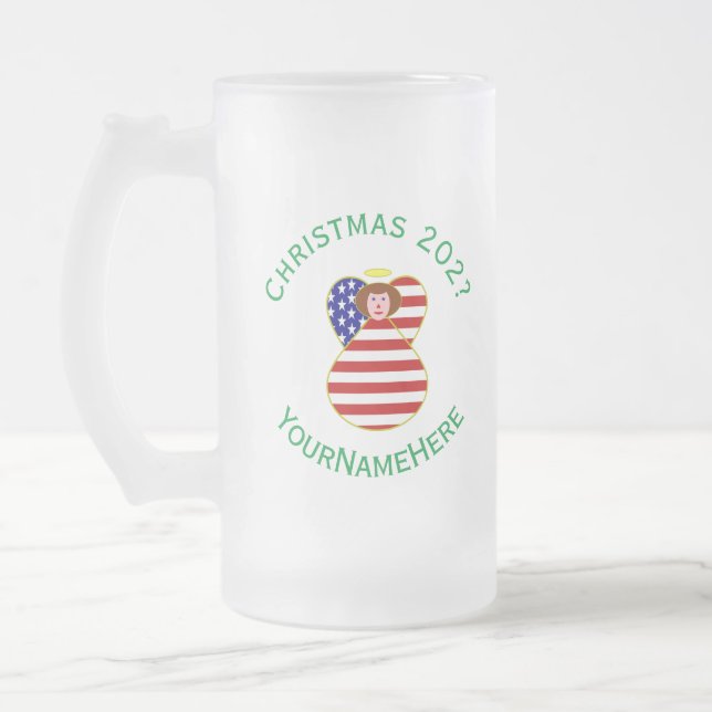 USA Ängel Rött Hår Julflagga Personlig  Frostat Ölglas (Vänster)