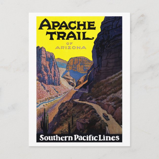 USA Apache Trail Återställd Vintage Resaaffisch Vykort (Framsida)