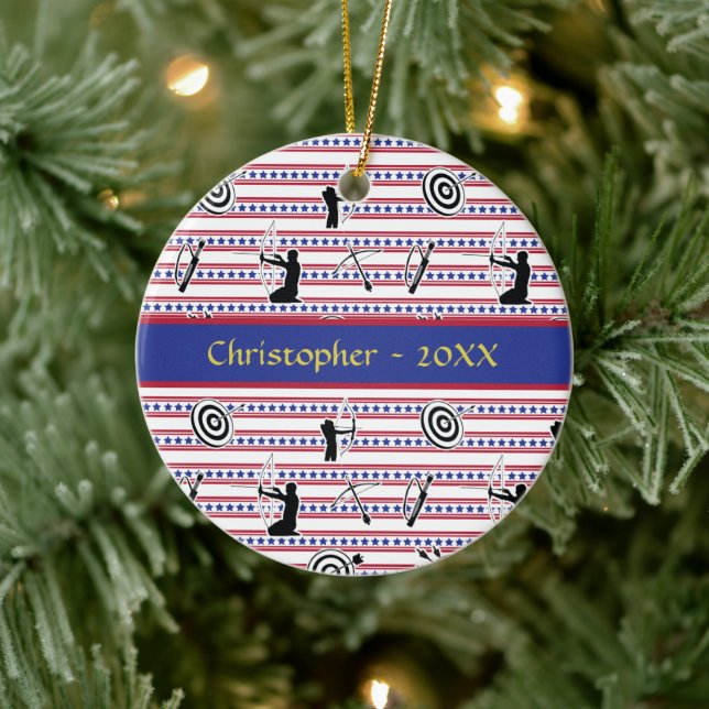 USA Archery Silhouette Mönster Ceramic Ornament (Träd)