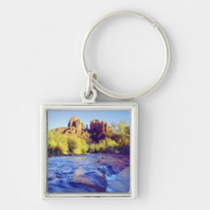USA, Arizona, Sedona. Cathedral Rock reflekterar 2 Fyrkantig Silverfärgad Nyckelring