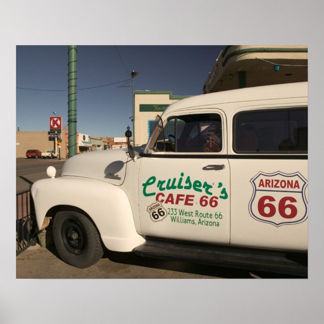 USA, Arizona, Williams: Cruisers Cafe 66 Old Poster (Framsidan)