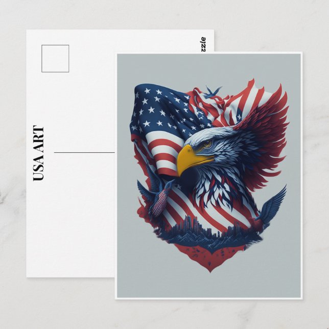 USA Art Eagle Rött vitt blått Freedom Patriotism Vykort (Fram/baksida)