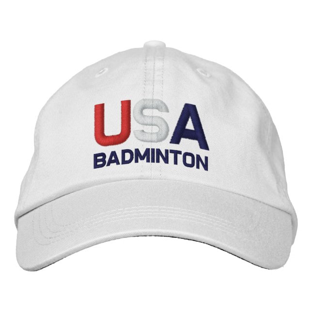 USA Badminton Olympics Embroiderade White Hat Broderad Keps (Framsida)