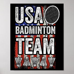 USA Badmintonlag Amerikansk Flagga Rolig Badminton Poster