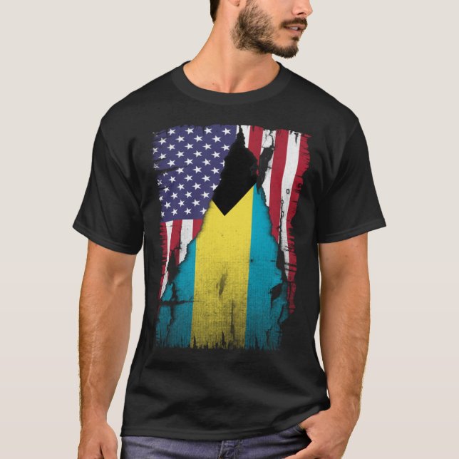 USA Bahamas Flag Distressed Bahamian Pride T Shirt (Framsida)