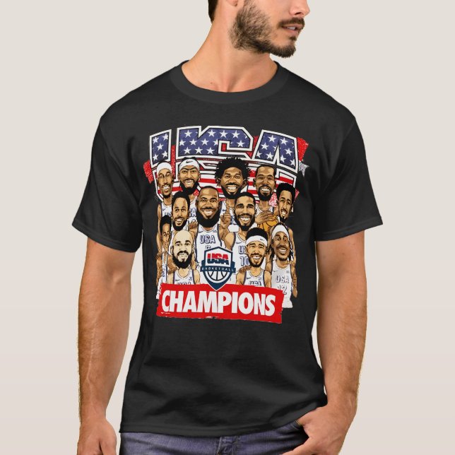 Usa Basketbal Champions 2024 T Shirt (Framsida)