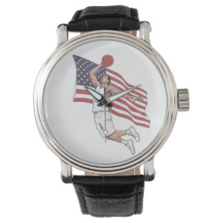 USA Basketball Slam Dunk American Flag Color Art Armbandsur