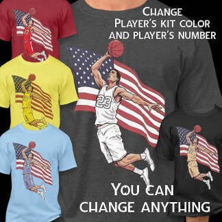 USA Basketboll Slam Dunk Amerikansk Flagga Färg Ko T Shirt