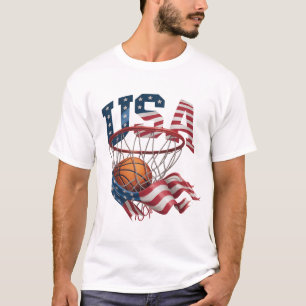 USA Baskettröja, Patriotisk Amerikansk Flagga Hoop T Shirt