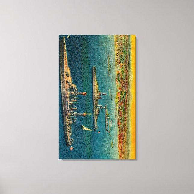 USA Battleships förankrade vid Long Beach Canvastryck (Framsida)