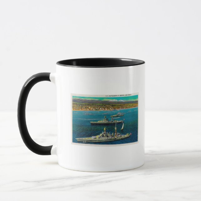 USA Battleships förankrade vid Long Beach Mugg (Vänster)