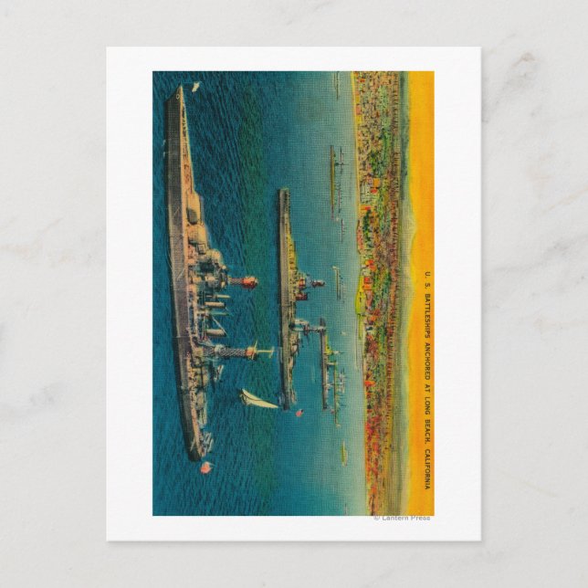 USA Battleships förankrade vid Long Beach Vykort (Framsida)