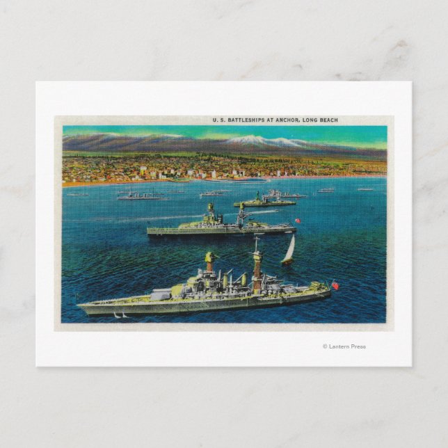 USA Battleships förankrade vid Long Beach Vykort (Framsida)
