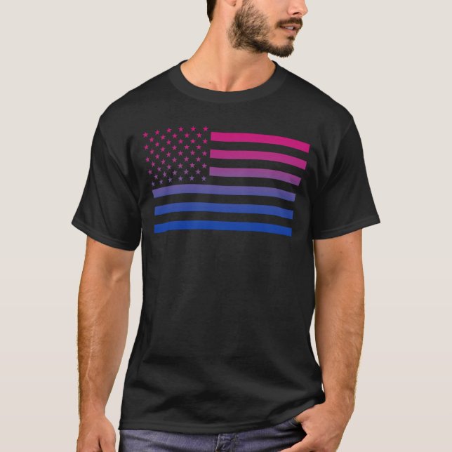 USA Bisexual Pride Patriotic T Shirt (Framsida)