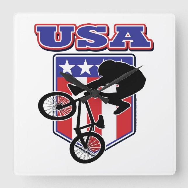 USA-BMX-Biker Fyrkantig Klocka (Framsida)