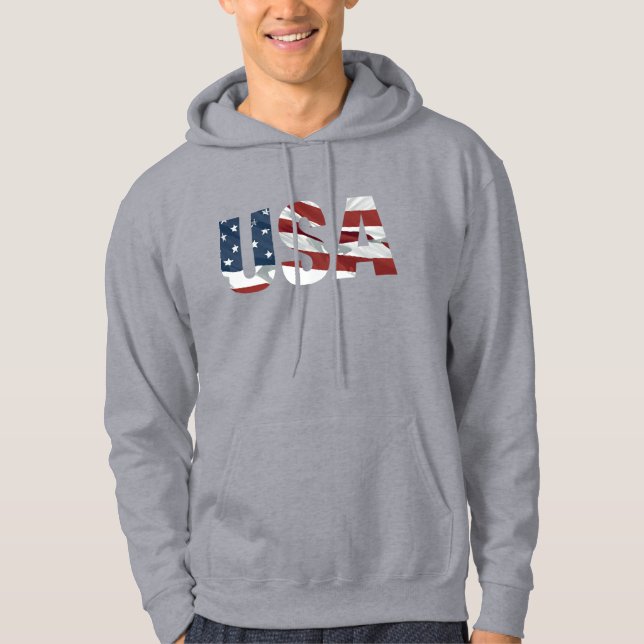 USA Bold Text American Flag Patriotic Design Hoodie (Framsida)