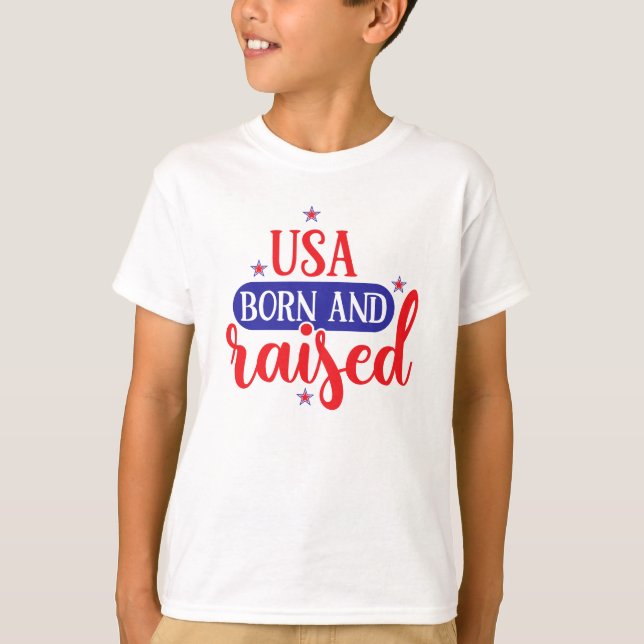 USA Born och Raising 4 juli T-Shirt för barn (Framsida)