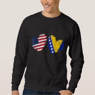 USA Bosnien och Hercegovina Flagga Heart Bosnian A Lång Ärmad Tröja