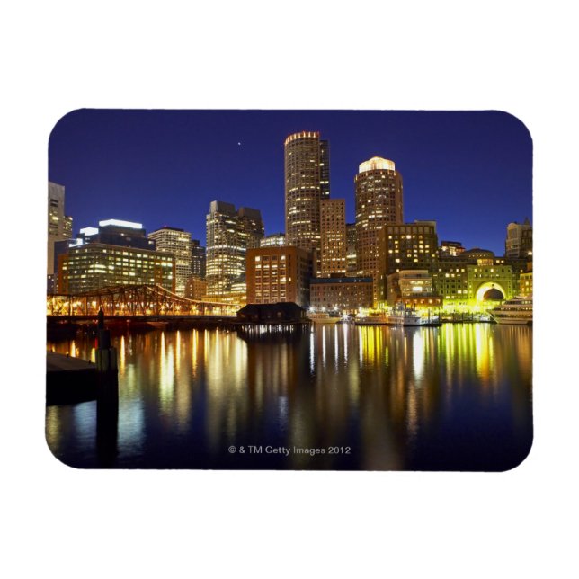 USA, Boston, city skyline nattetid (lång) Magnet (Horisontell)