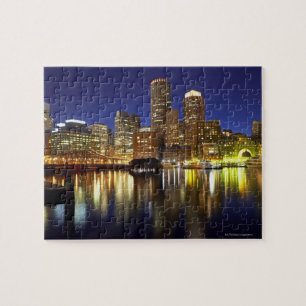 USA, Boston, city skyline nattetid (lång) Pussel