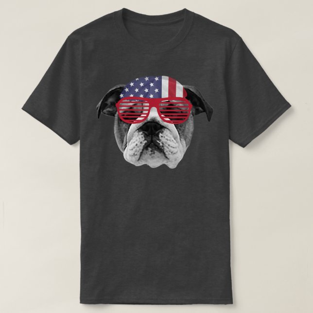 USA Bull dog America Bandana and Sunglass 4:e T Shirt (Design framsida)