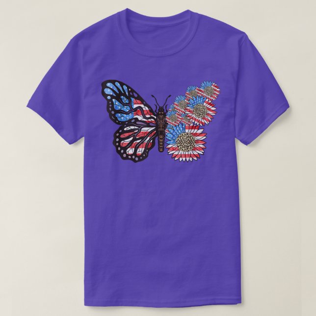 USA Butterfly Sunroll Leopard 4:e juli Americ T Shirt (Design framsida)
