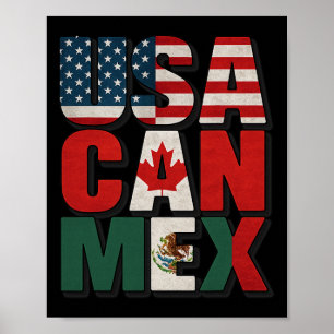 Usa Can Mex Flagga Fotboll Nordamerika Fotboll Fan Poster