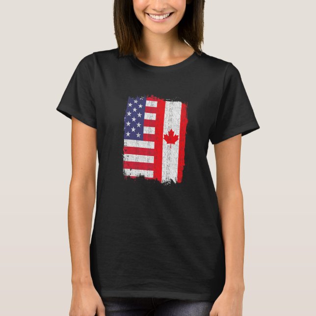 USA Canada Flagga Amerikanskt kanadensiskt T Shirt (Framsida)