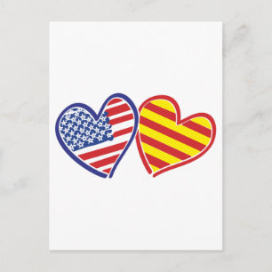 USA Catalonia Patriotic Kärlek Hearts Vykort