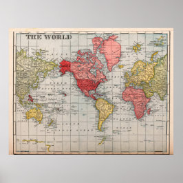 USA-centrerad vintage världskartaffisch Poster