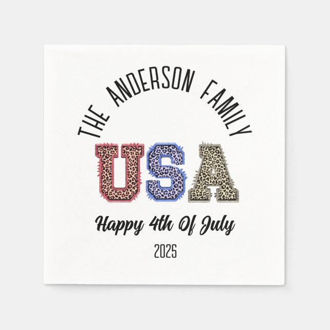 USA Cheetah Print Personlig Reunion Namn Pappersservett (Framsidan)