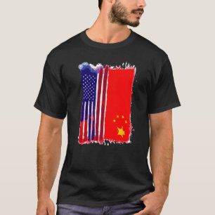 USA China Flagga Halvamerikanska Halvkinesiska rot T Shirt