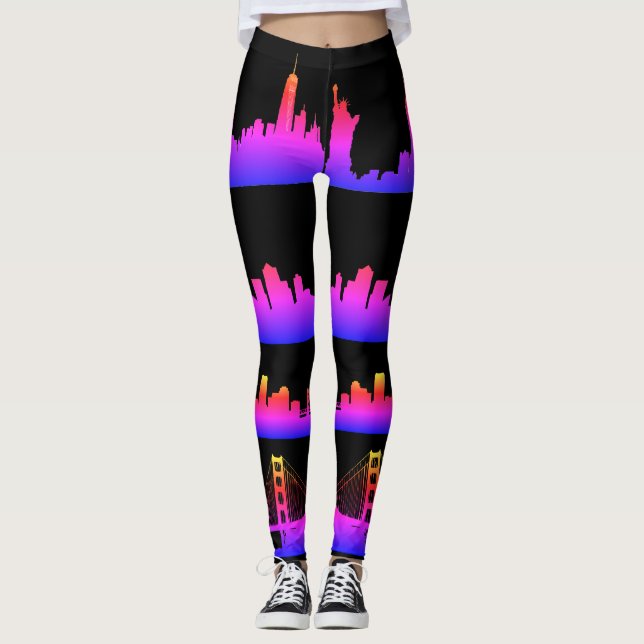 USA City Skylines Neon Nightlife Leggings (Framsida)