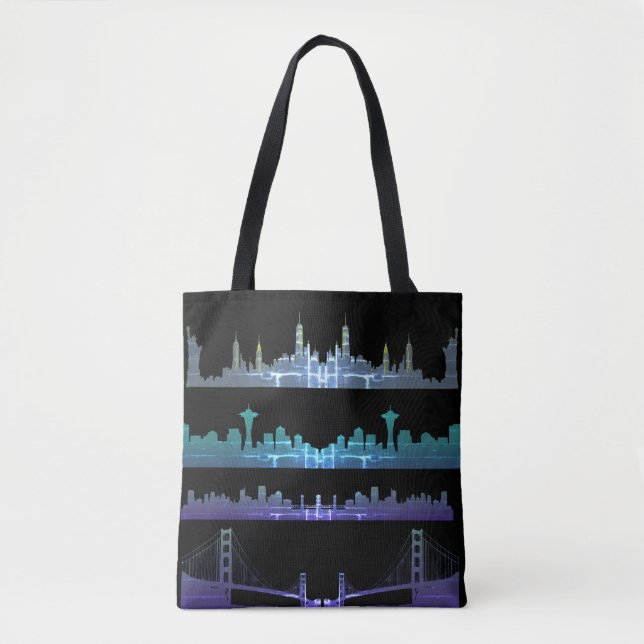 USA City Skylines Silver Nightlife Tygkasse (Framsida)