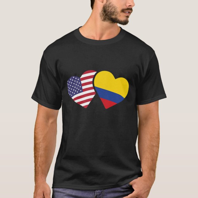 USA Colombia Flagga Heart Colombia American Kärlek T Shirt (Framsida)