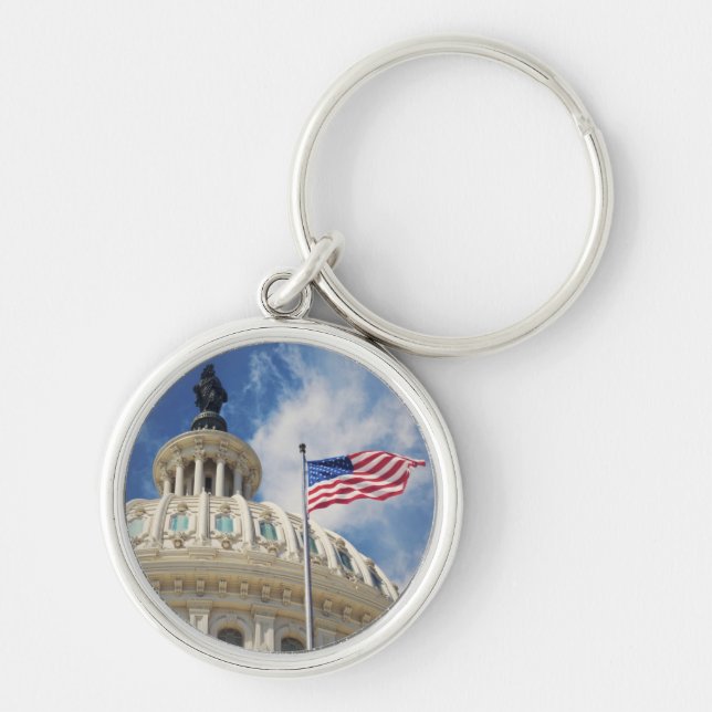 USA Columbia, Washington DC, huvudstadbyggnad Rund Silverfärgad Nyckelring (Framsidan)