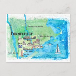 USA Connecticut Reskarta med höjdpunkter Vykort