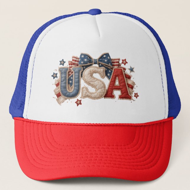 USA Coquette Bow 4 juli Patriotisk Pärl Keps (Framsida)