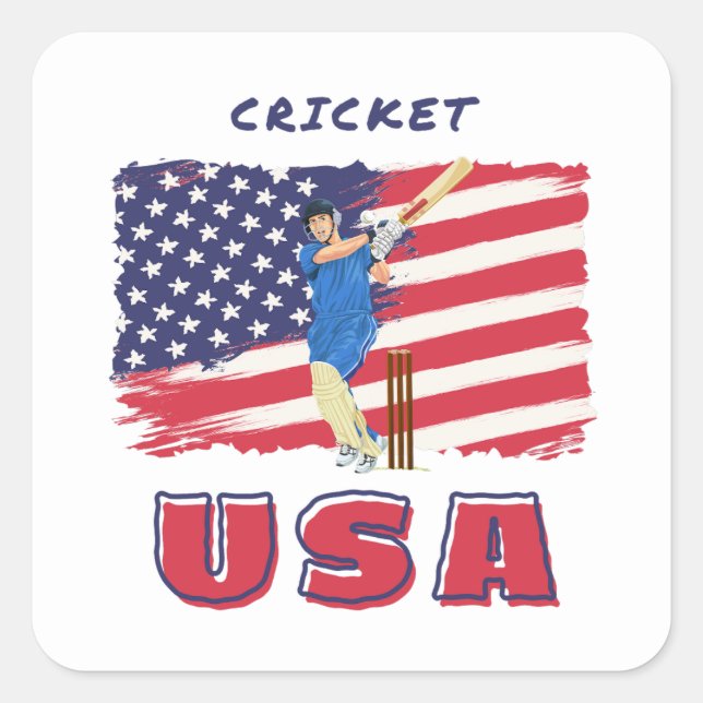 USA Cricket Fläkt Batsman Fyrkantigt Klistermärke (Framsida)