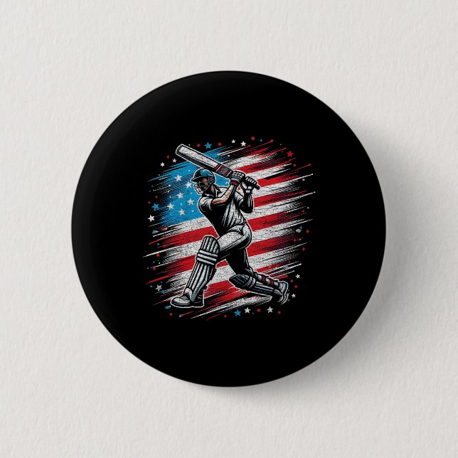 USA Cricket Patriotisk Design Cricketälskare Prese Knapp (Framsida)