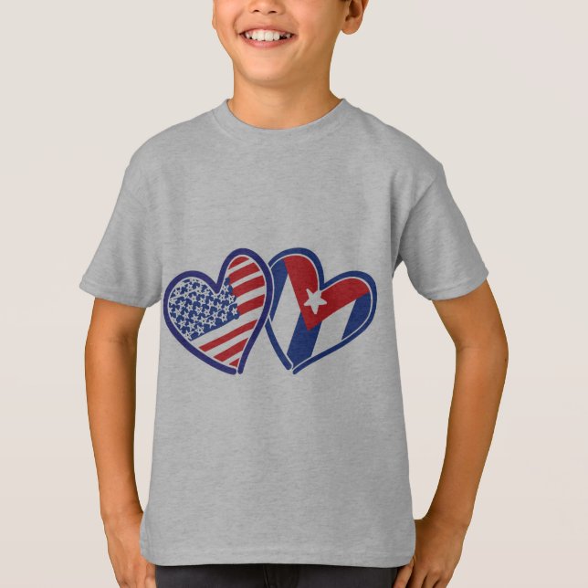 USA CUBA Flagga Hearts Tee Shirt (Framsida)