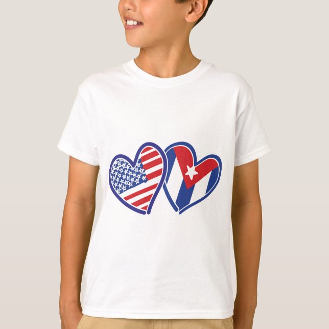 USA CUBA Flagga Hearts Tee Shirt (Framsida)