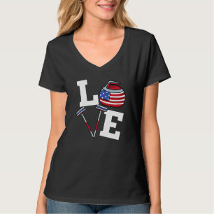 Usa Curler Broom Winter Ice Sports American Flagga T Shirt