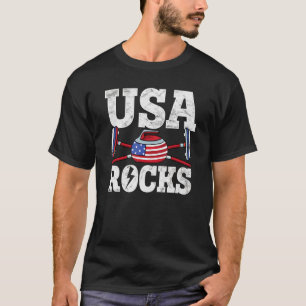 Usa Curler Broom Winter Ice Sports American Flagga T Shirt