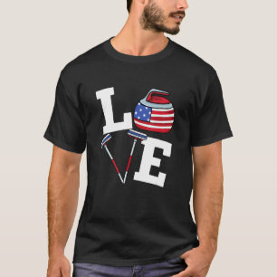 Usa Curler Broom Winter Ice Sports American Flagga T Shirt